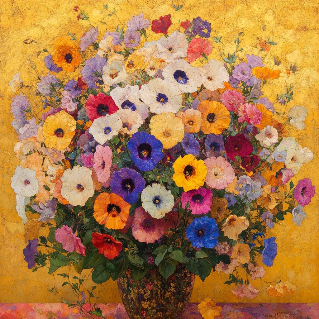 Bouquet of Petunias in Klimt-Inspired Composition, High Definition