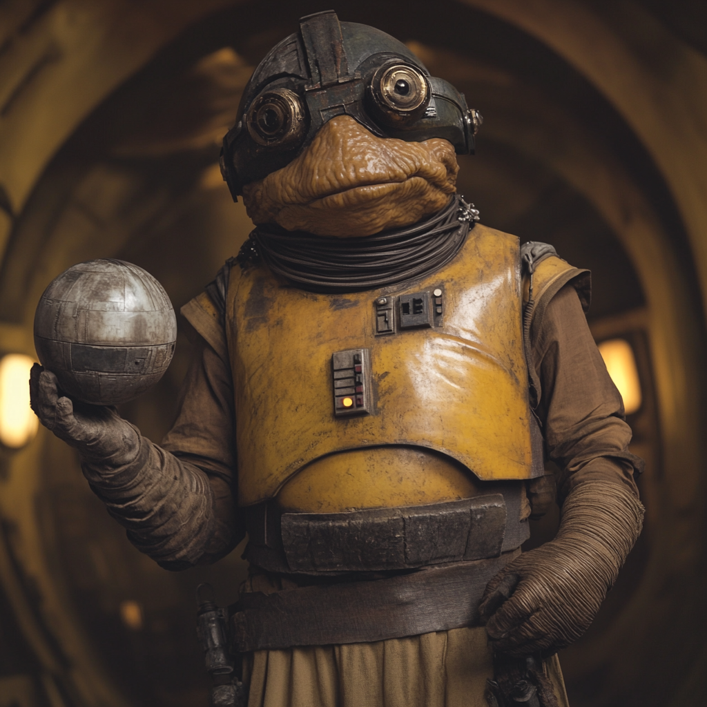 Boushh in Star Wars holds tech bomb in palace.