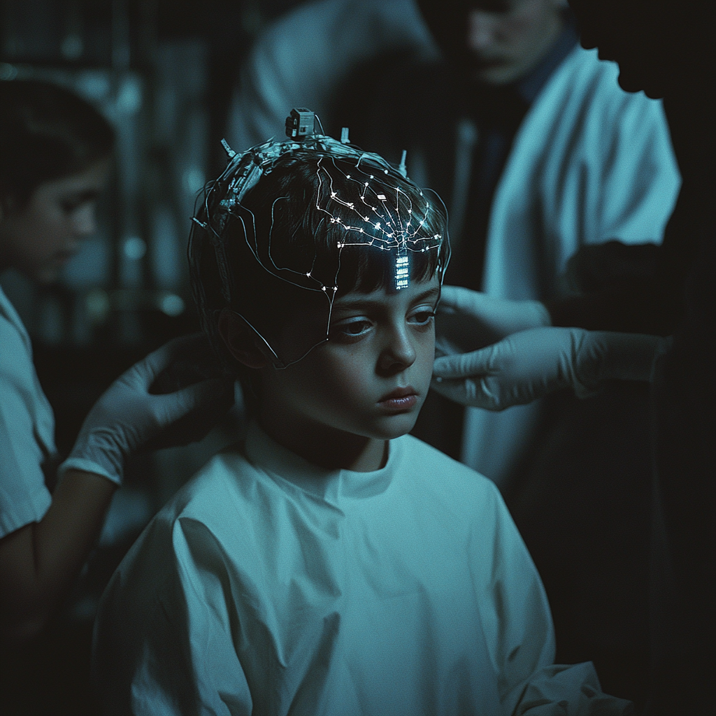 Boy gets neural chip implant at religious ceremony in movie