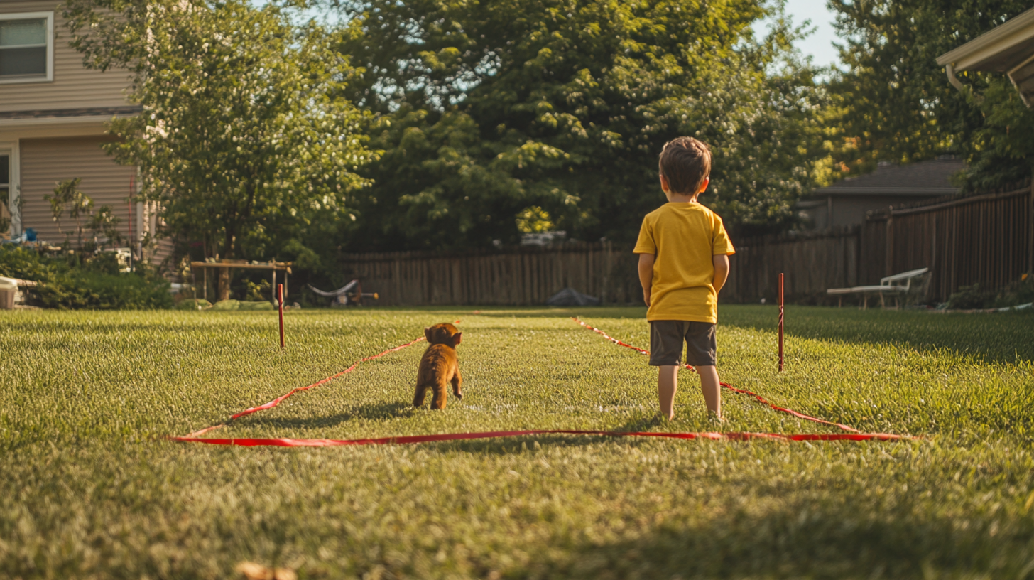 Boy in yellow shirt and monkey start race.