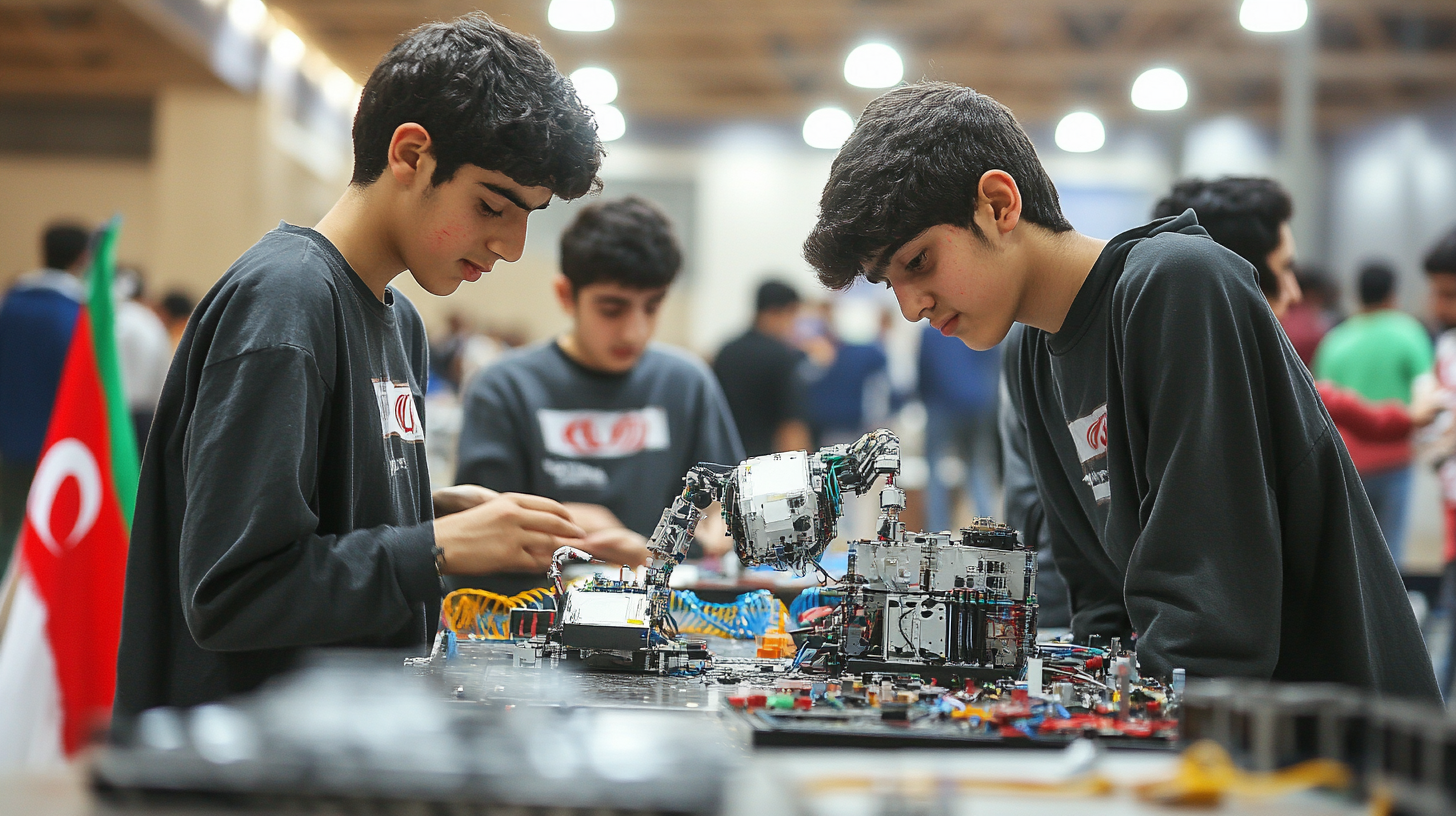 Boys in Turkey build robot with Iranian flag.