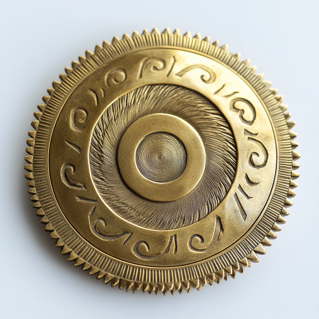 Brass amulet with spirals and patterns on blade