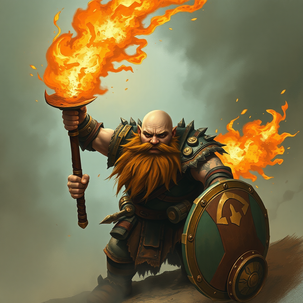 Brave Dwarf Fighter with Explosives in Hand