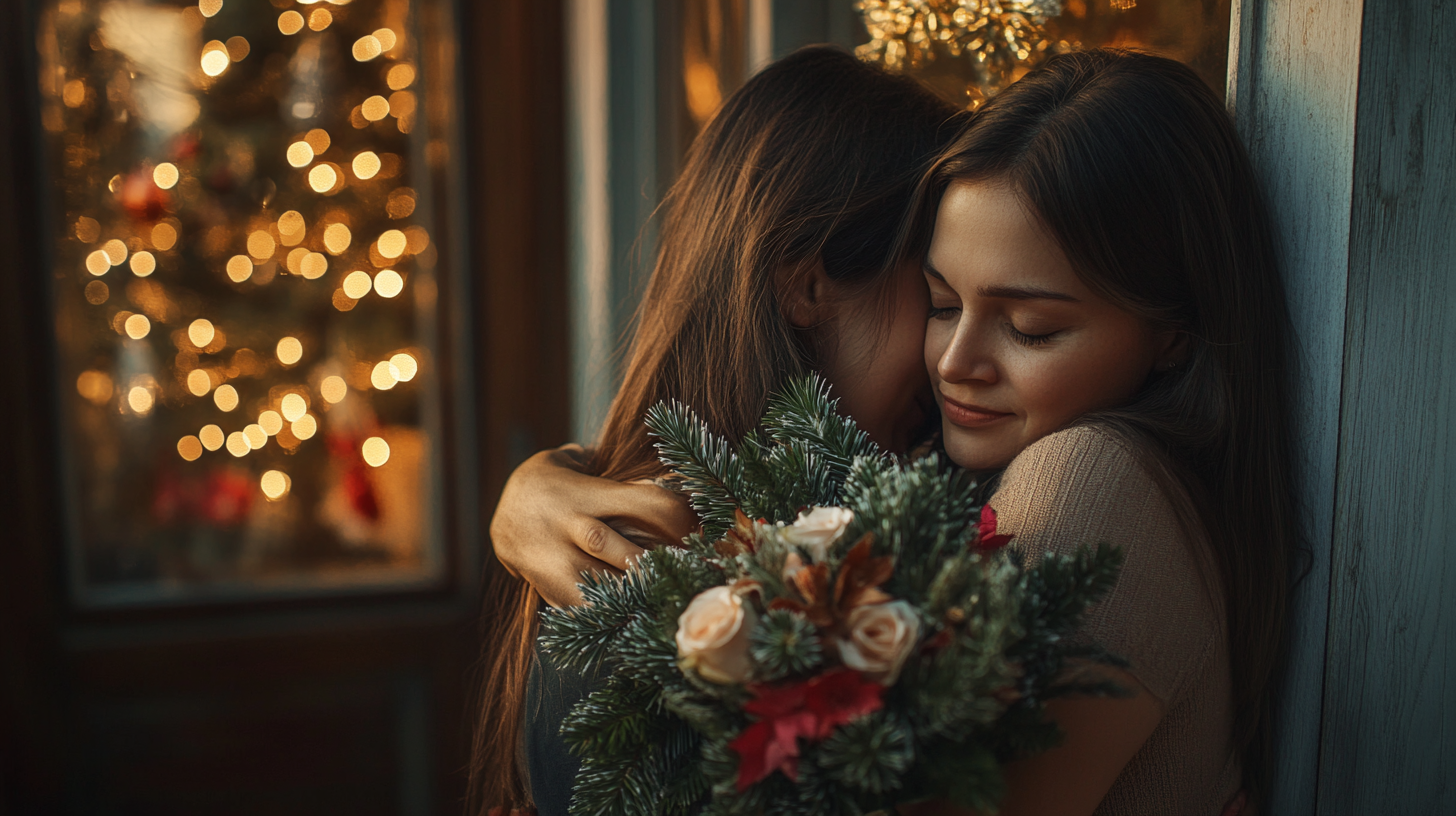 Brazilian Mother and Daughter with Christmas Decorations