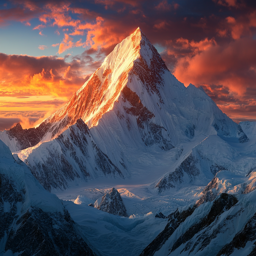 Breathtaking view of K2 at sunset, stunning details.