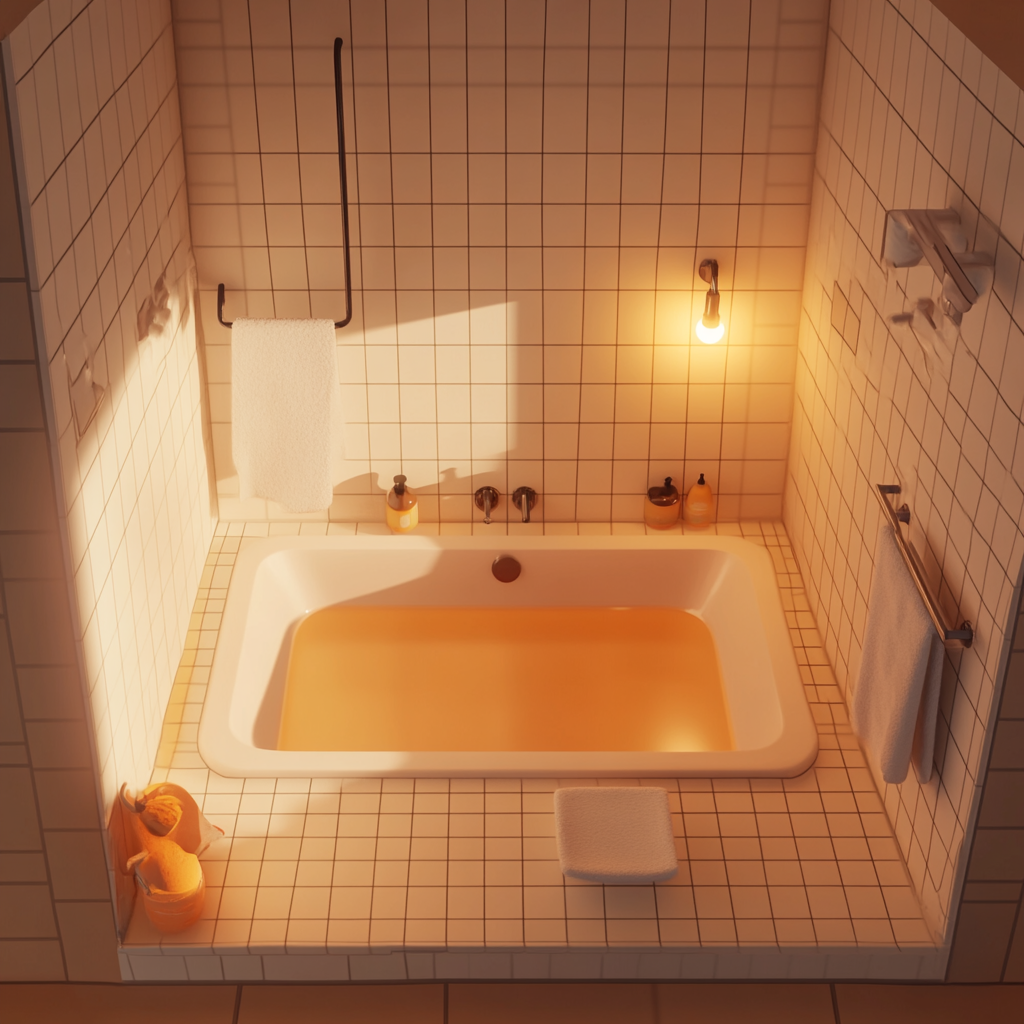 Bright, Tidy Bathroom with Bathtub in Sims Style 