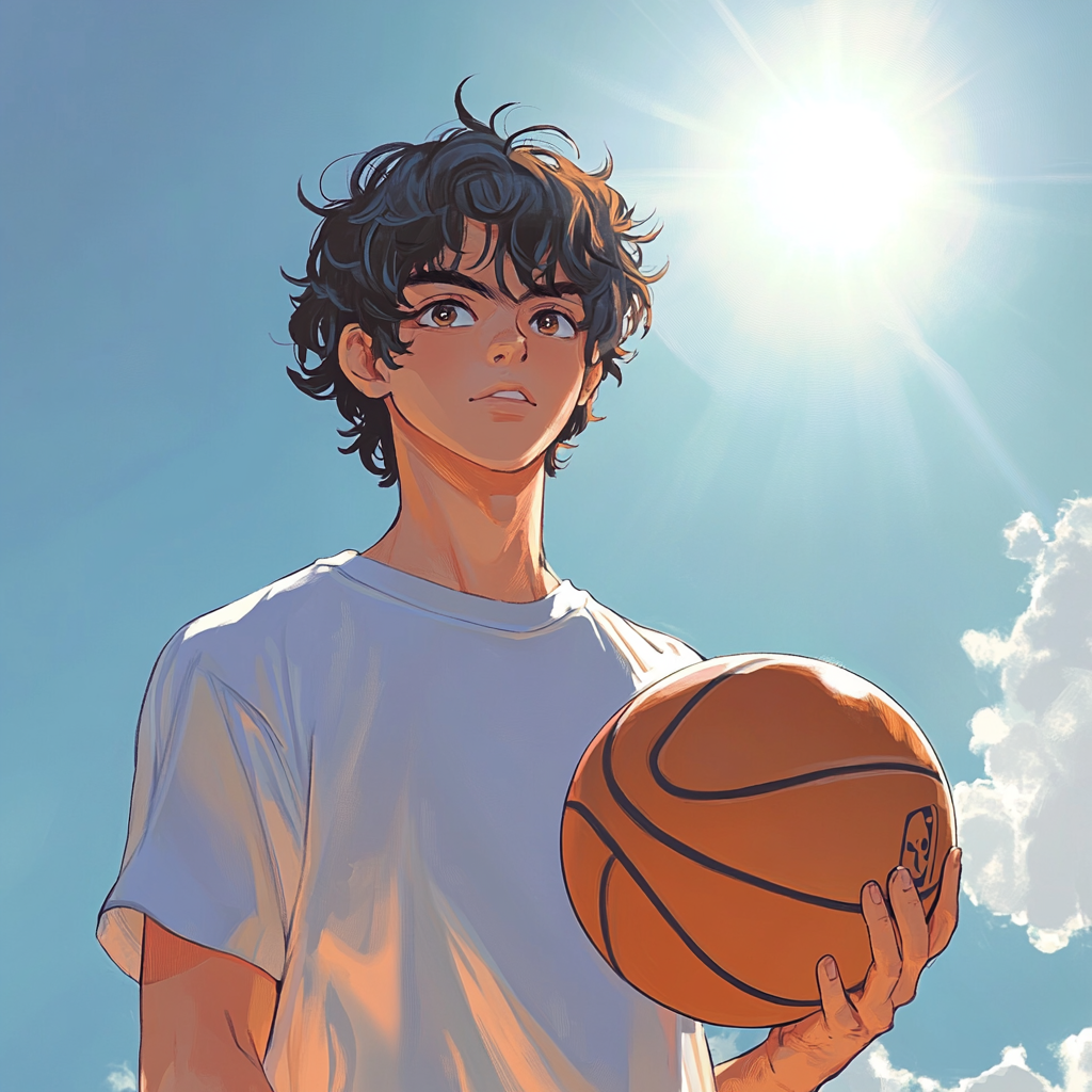 Bright Anime Style Basketball Player in Clean Background