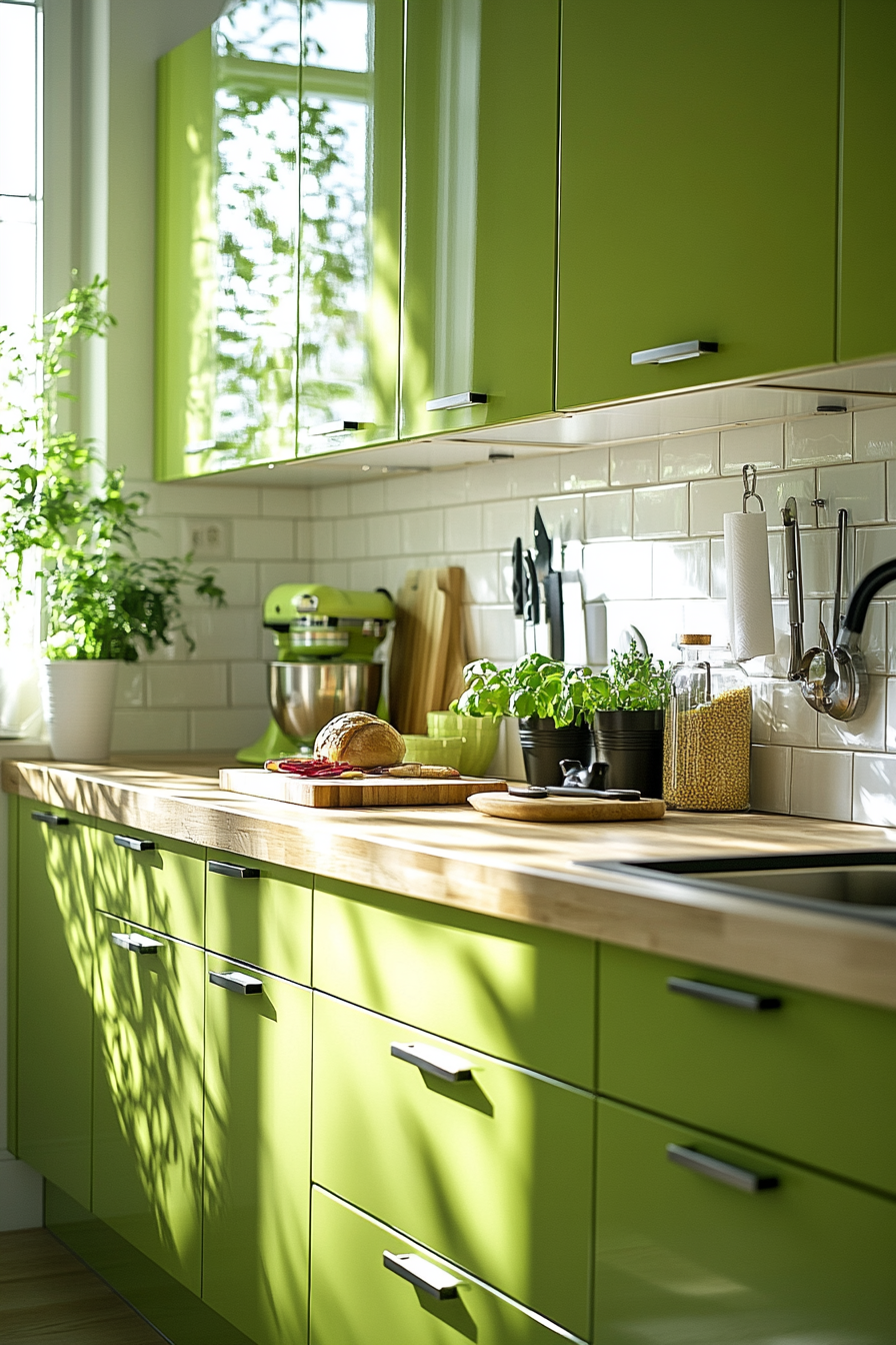 Bright and Cheery Pea Green Pop Kitchen