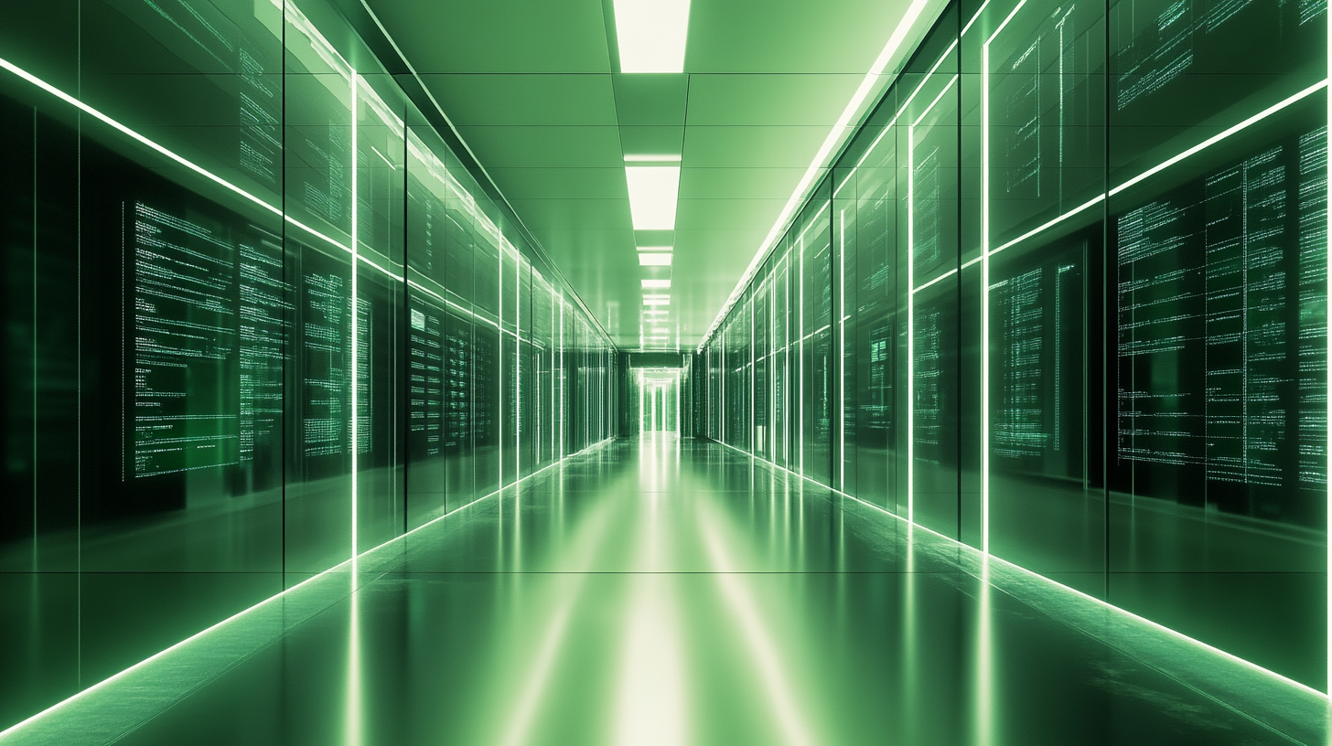 Bright background image for in-house data portal. Green and white colors used to make it lively. 3D modeling for used database. AR 16:9.