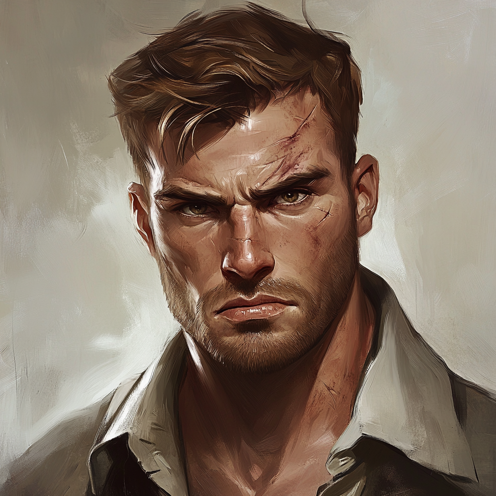 British man in late thirties character art portrait