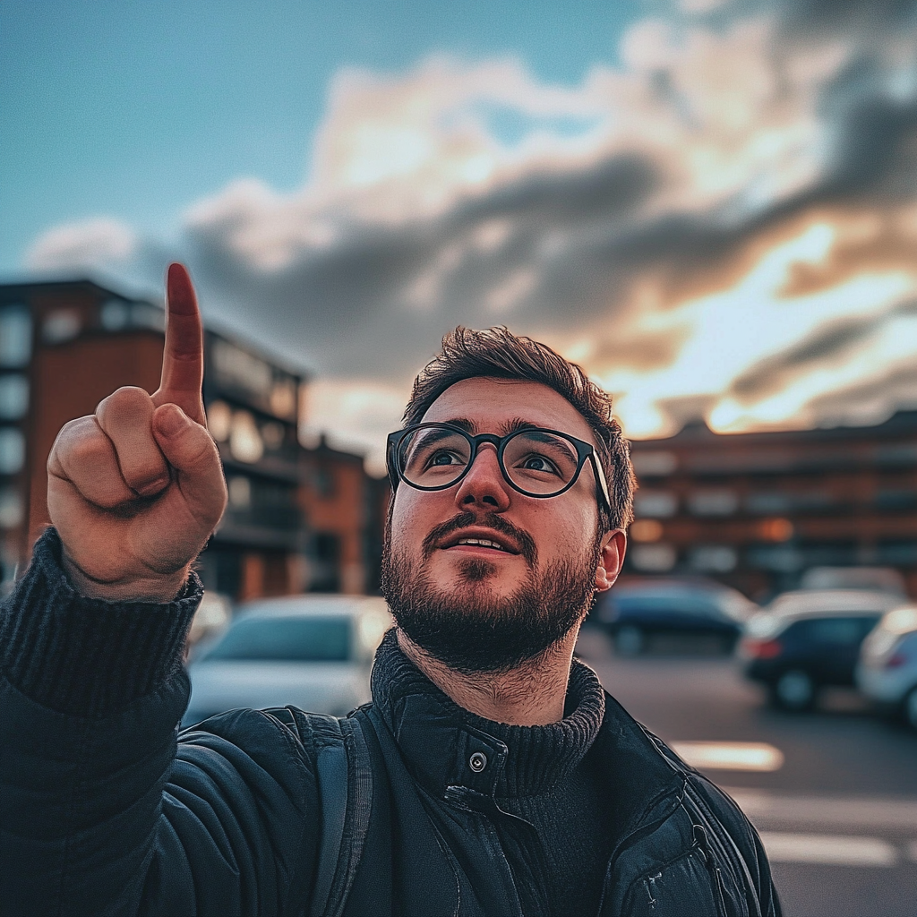 British man taking selfie in Manchester parking lot.