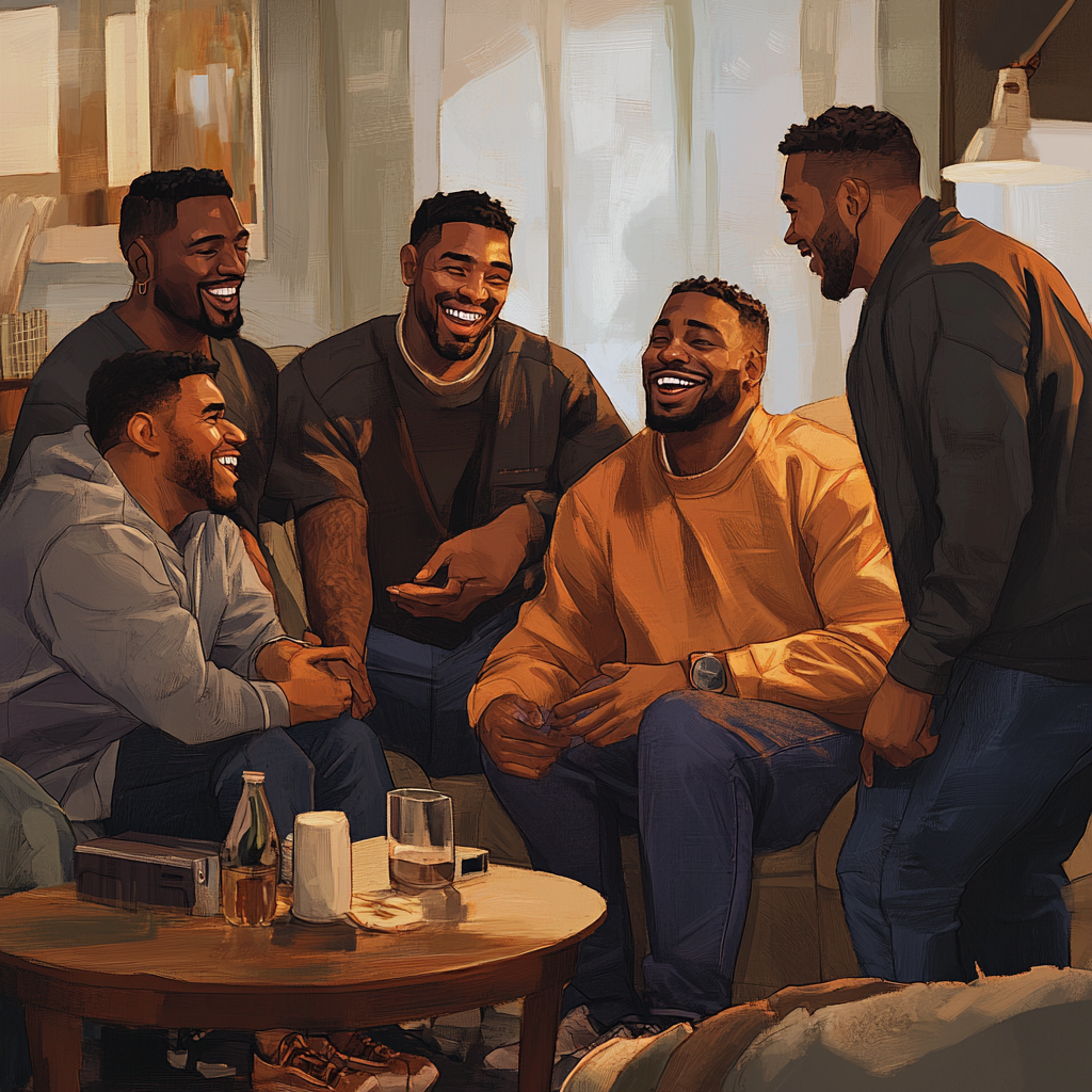 Illustration of African American Men Sitting Together