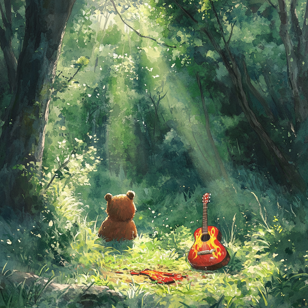 Brown Bear Discovers Hidden Guitar in Enchanted Woods