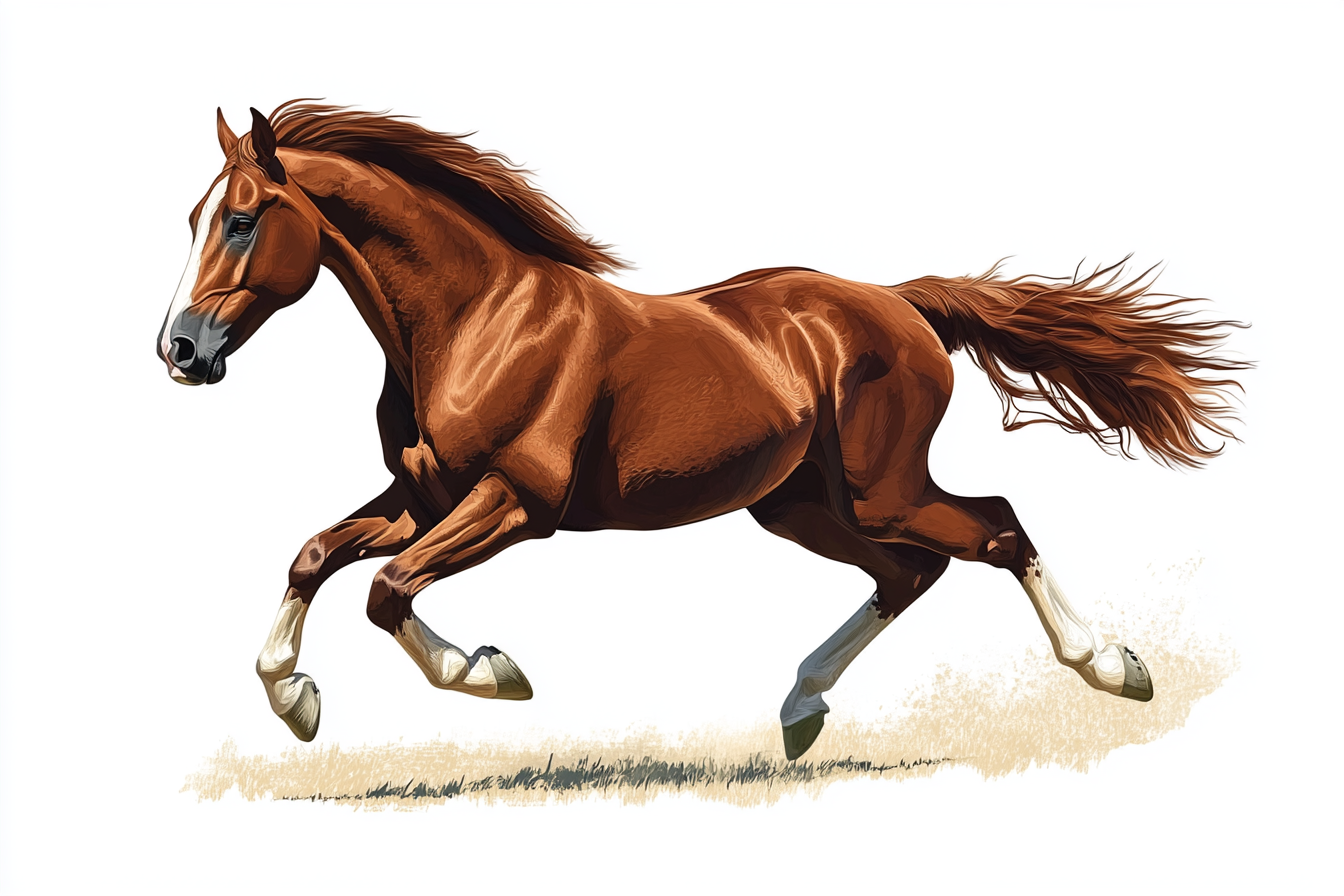 Brown Horse Galloping Vector Illustration on White Background