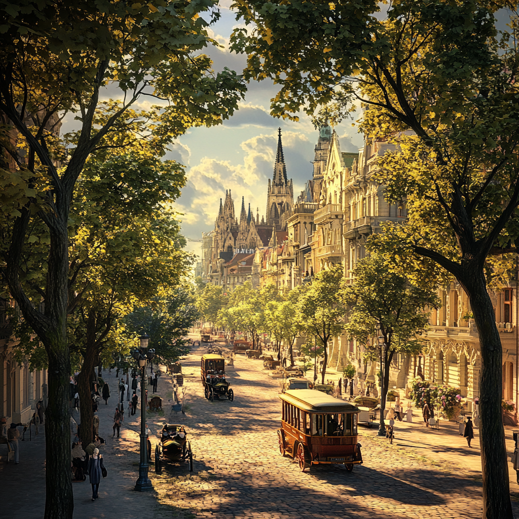 Budapeste city view in the 1900s, old town 3D.