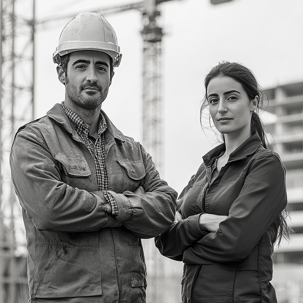 Builder and architect in front of building under construction.