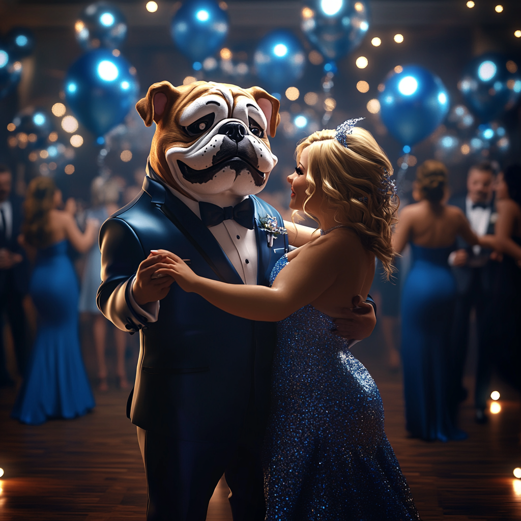 Bulldog mascots slow dance at prom event