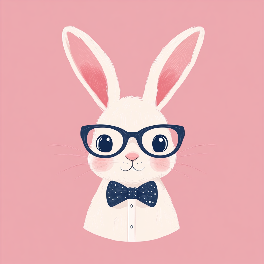 Bunny in bow tie and glasses on pink background.