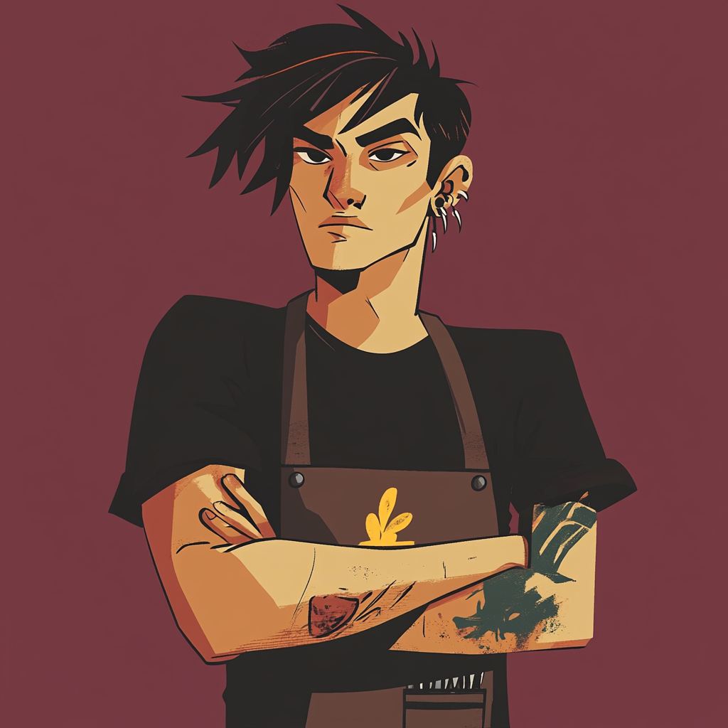 Burgundy Punk Restaurant Manager with Cool Vibe