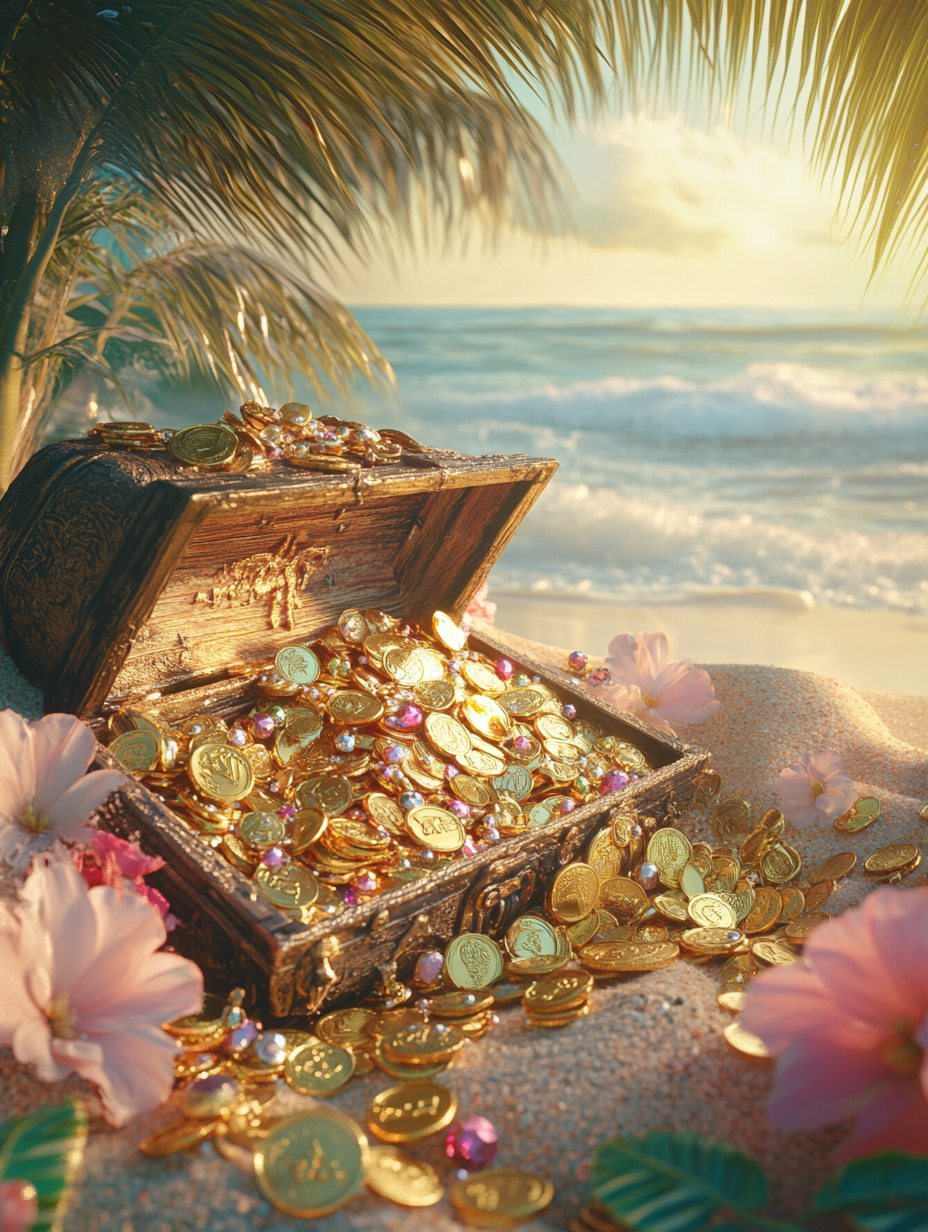 Buried Treasure Chest on Beach 3D Ultra HD