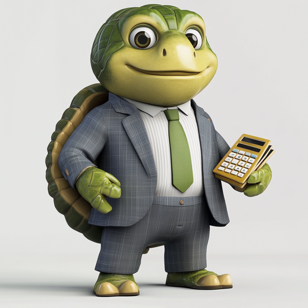 Business mascot in trustworthy suit, holding financial items.