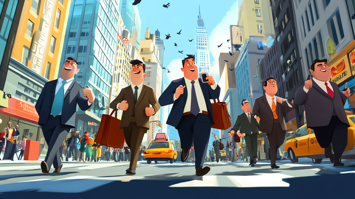 Busy City: Diverse Salarymen in Lively Scene