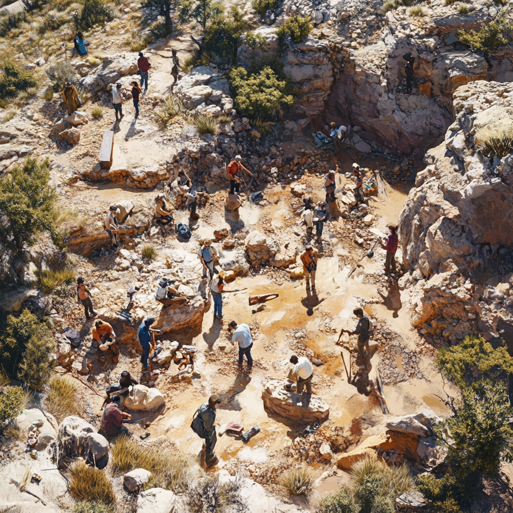 Busy Geology Exploration Scene in Vibrant Detail