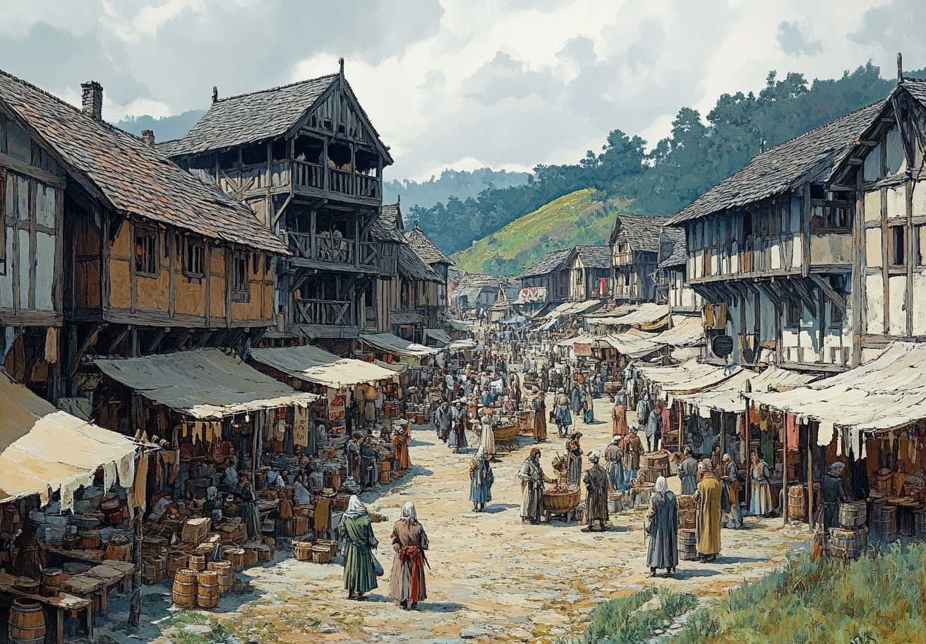 Busy Viking Market Square in Brazilian Jungle, 1540