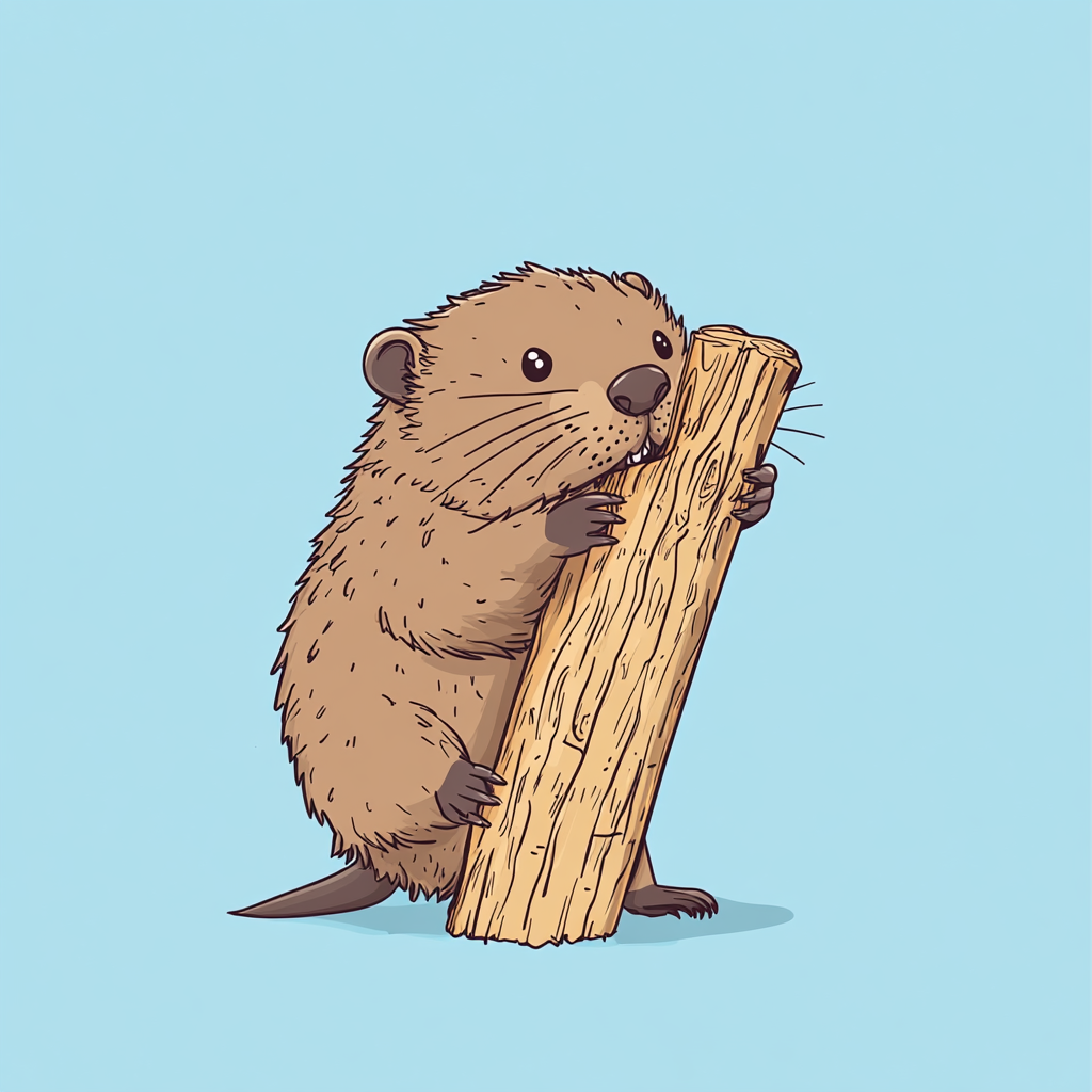 Busy beaver constructing, cartoon style, minimalist design.