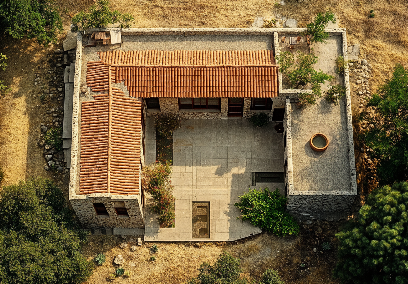 California Mission ranch with courtyard, maguey, Monte Alban Oaxaca.