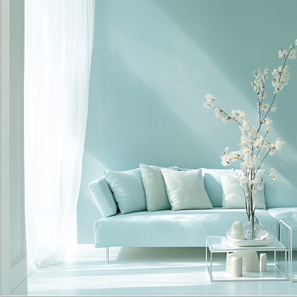 Calm Blue Interior with Light Green Accents