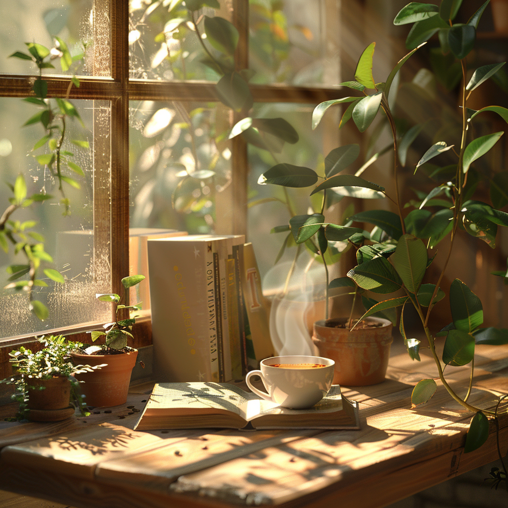 Calm Morning Scene with Coffee and Book