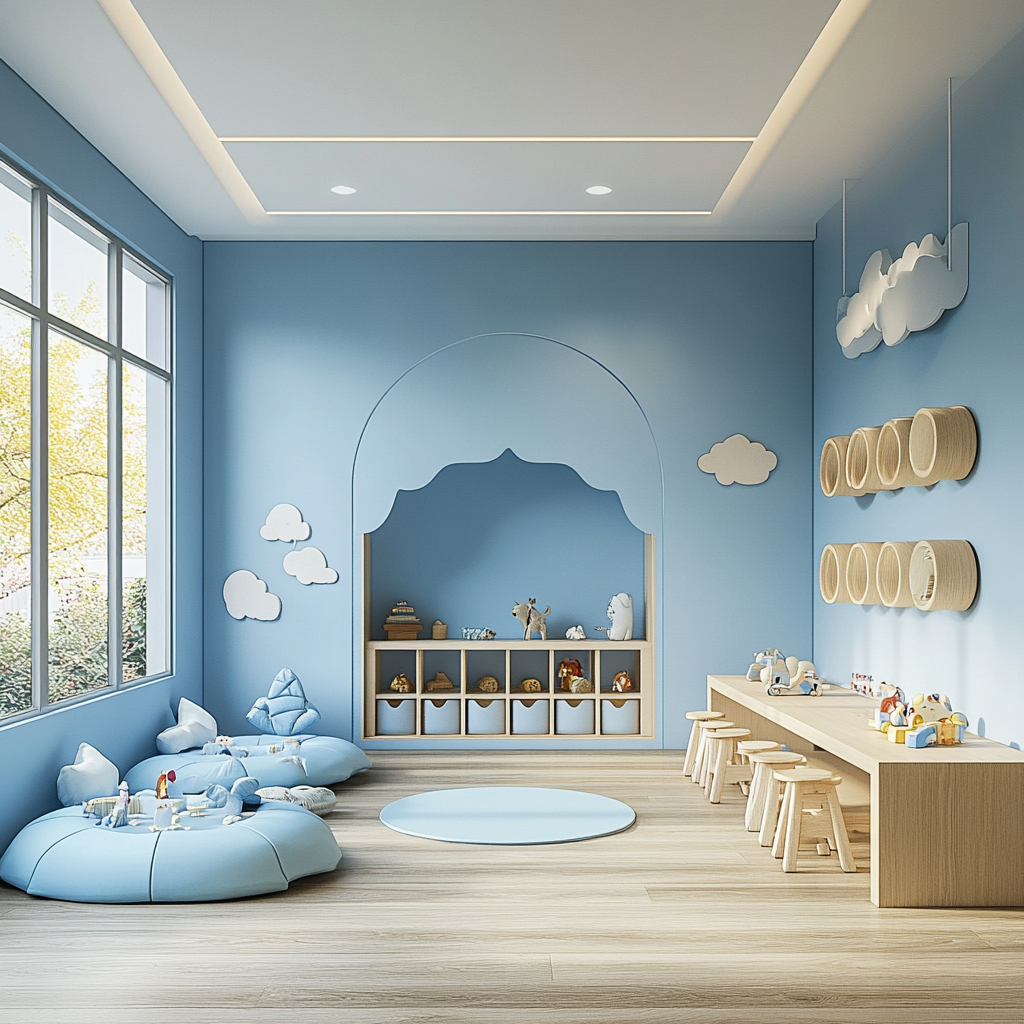 Calming light blue interior promotes mental well-being