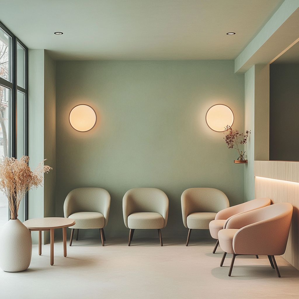 Calming waiting room in green and pink