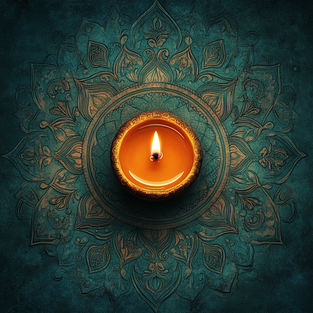 Candle on Diwali Background with Space for Text