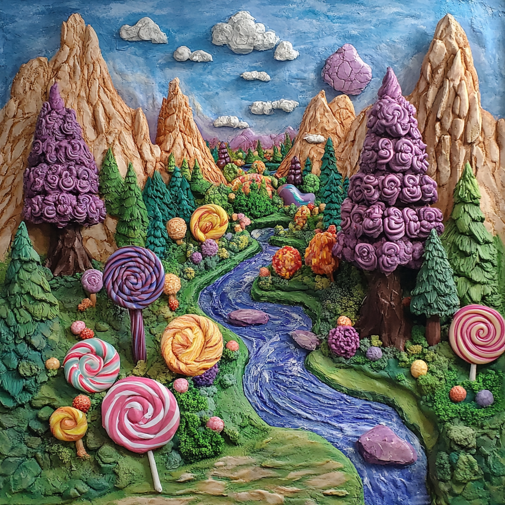 Candy-themed Dungeons and Dragons landscape illustration.