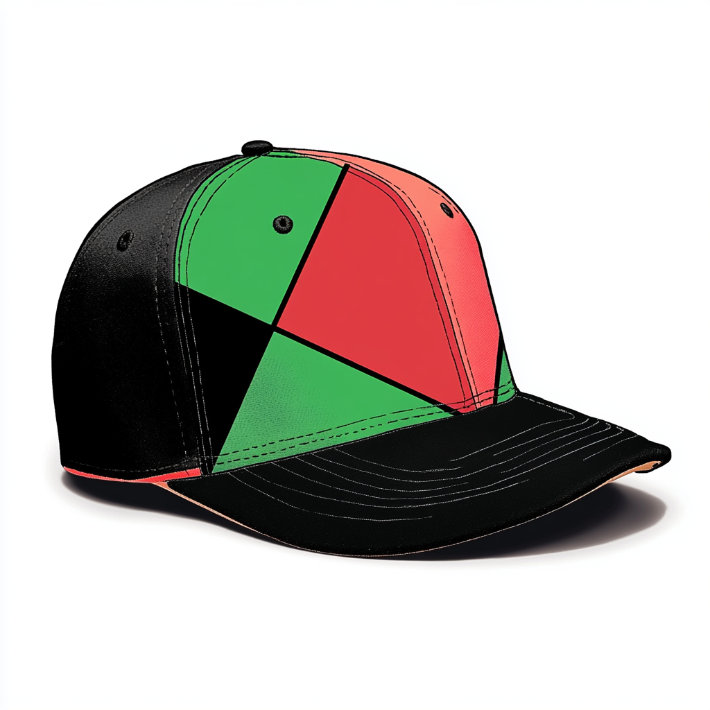 Cap with Nigerian flag design, red triangle, green, black.