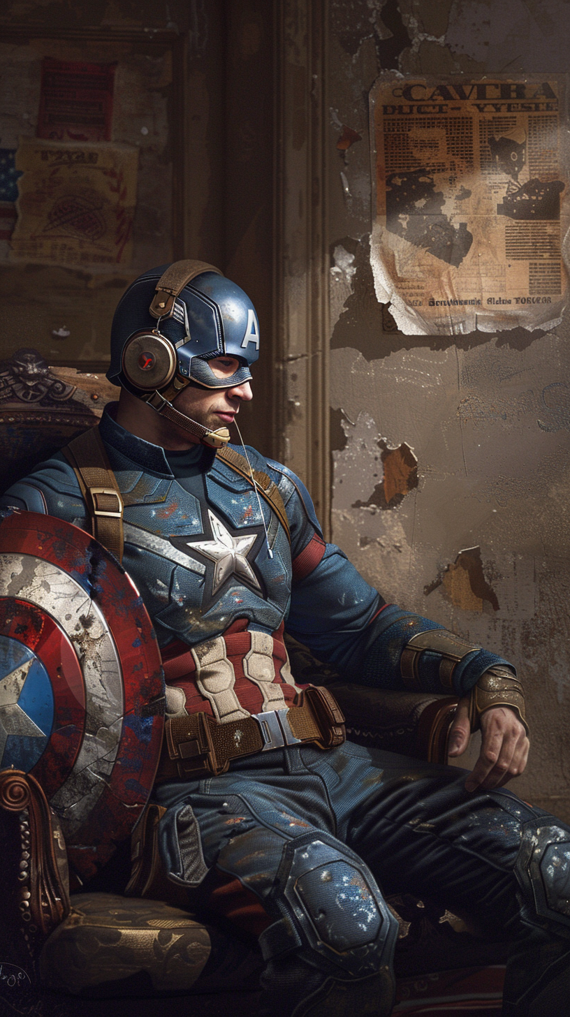 Captain America Relaxing at Home Listening to Music