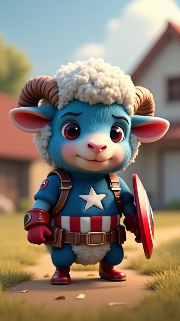 Captain America Sheep Protects Farm with Star Shield