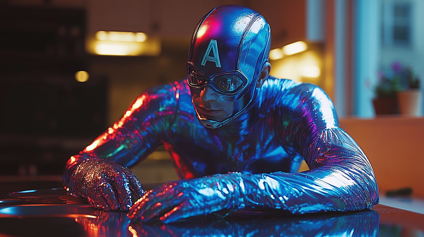 Captain America Washing Dishes in Vogue Style