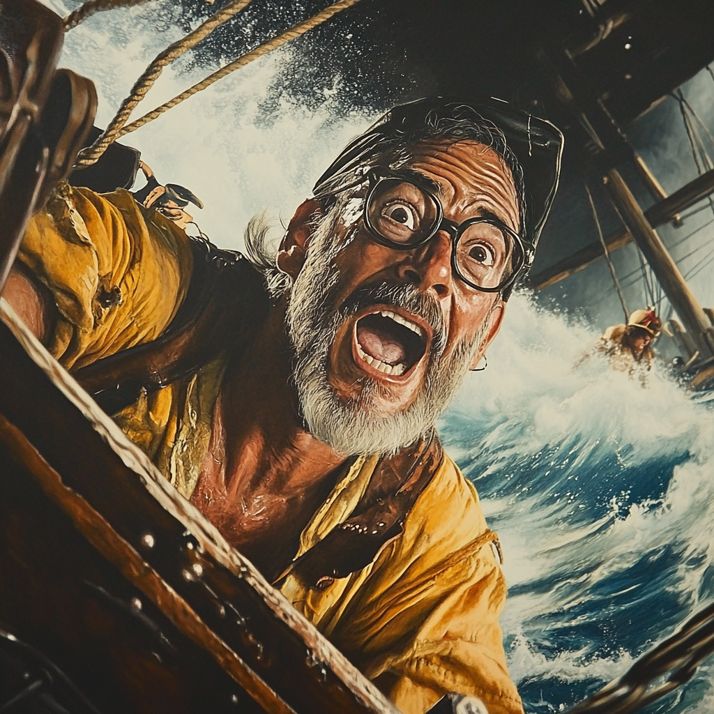 Captain Phillips chased by pirates in a goofy comedy.