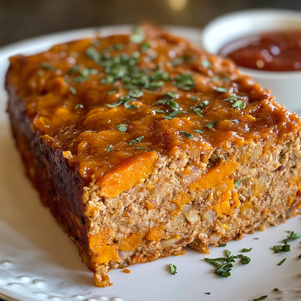 Capture essence of Sweet Potato Turkey Meatloaf image creatively.