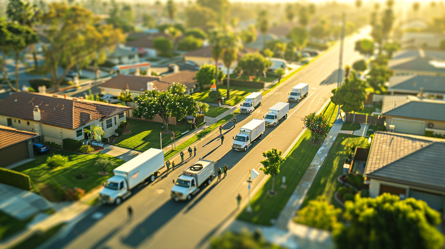 Carl Moving Trucks in A Residential Neighborhood