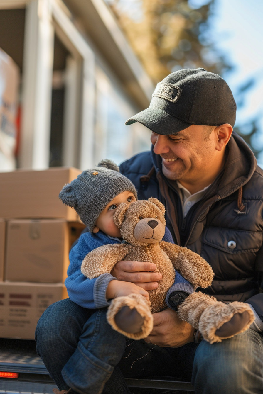 Carl Moving Worker Sharing Moment with Child