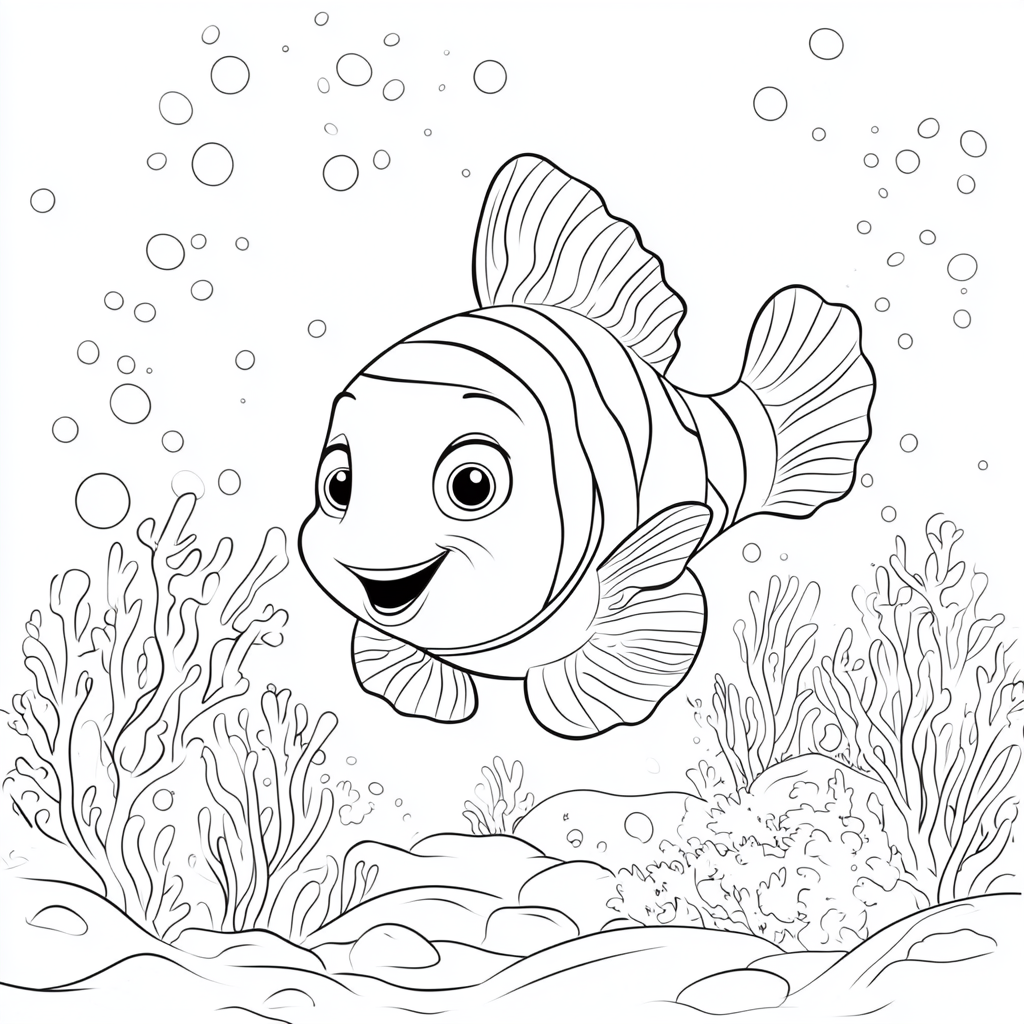 Cartoon Clownfish Coloring Page for Kids