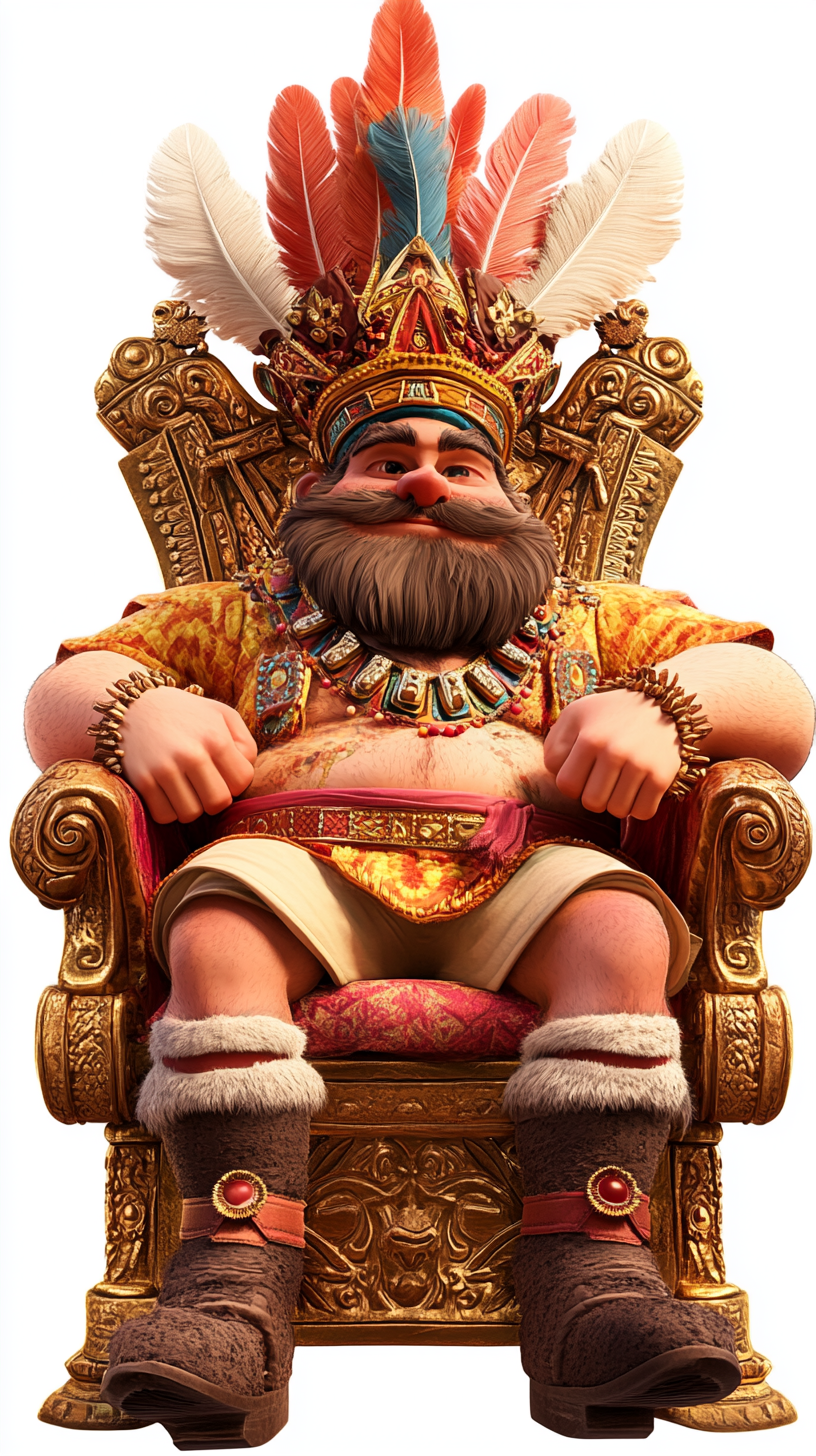 Cartoon King on Golden Throne Art