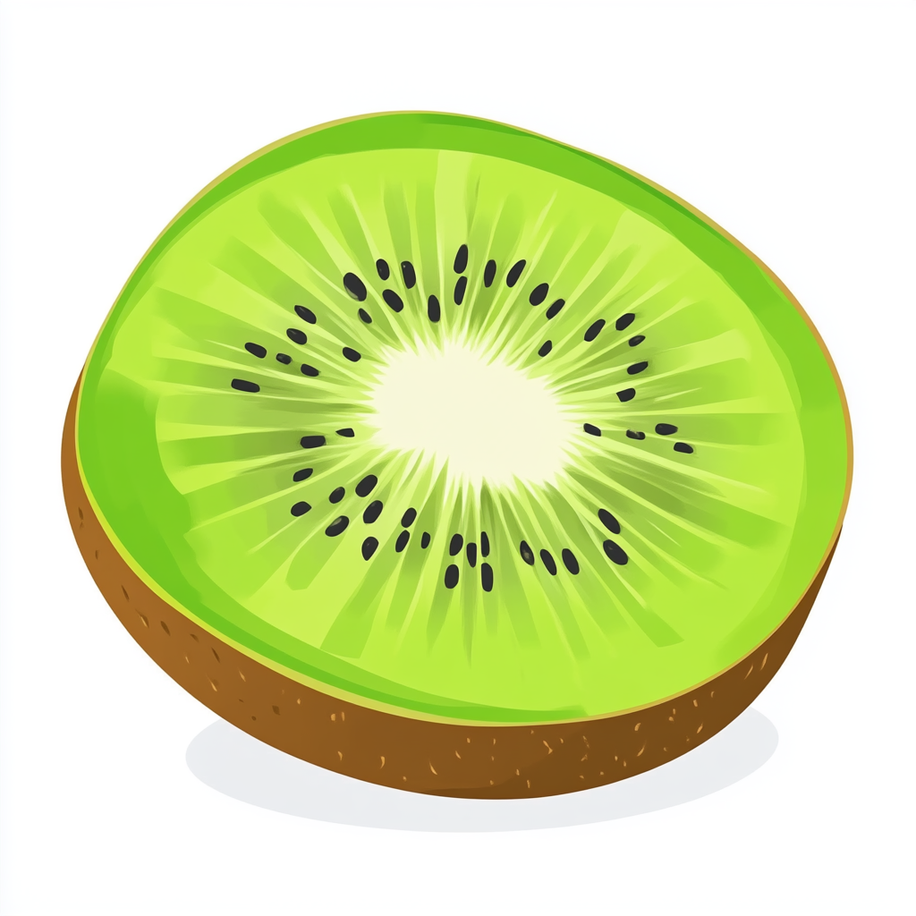 Cartoon Kiwi Slice with Small Glare, Front View 