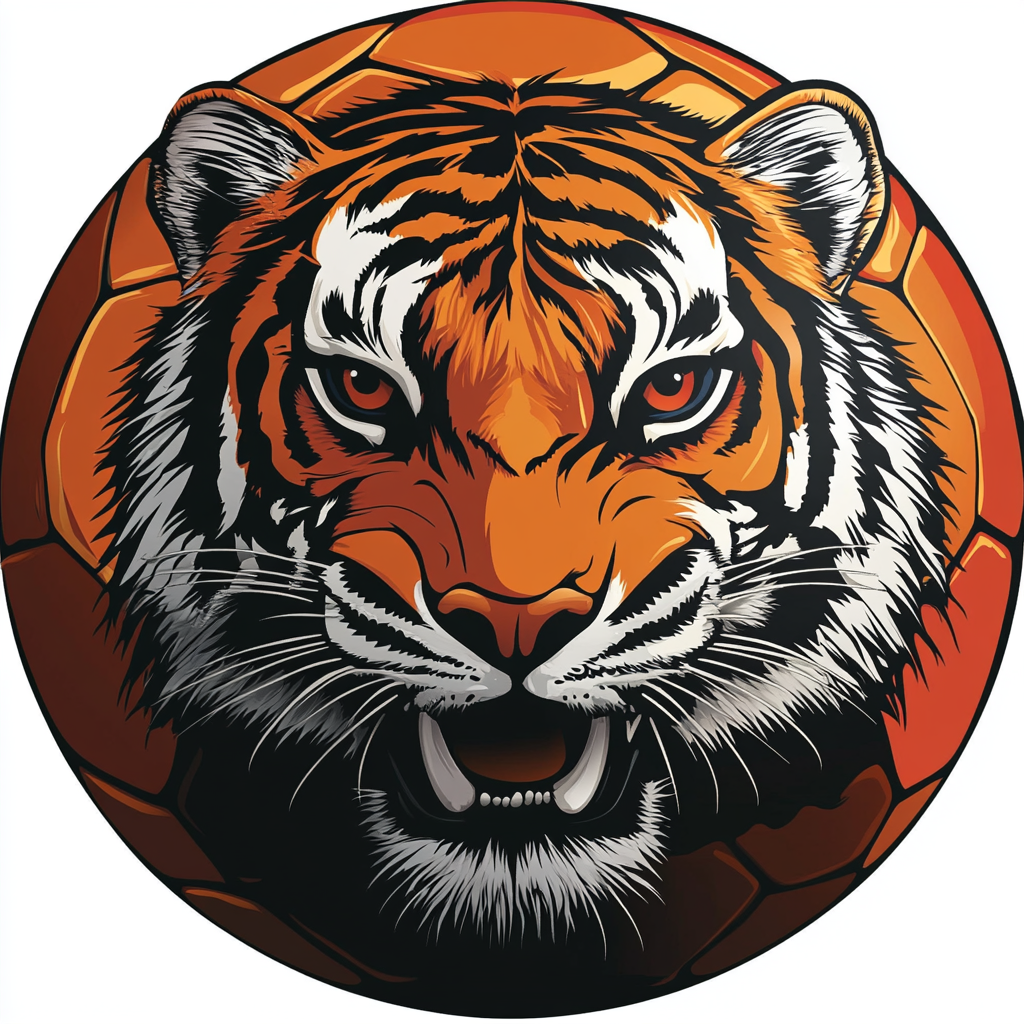 Cartoon Tiger Soccer Ball Logo in Orange and Black