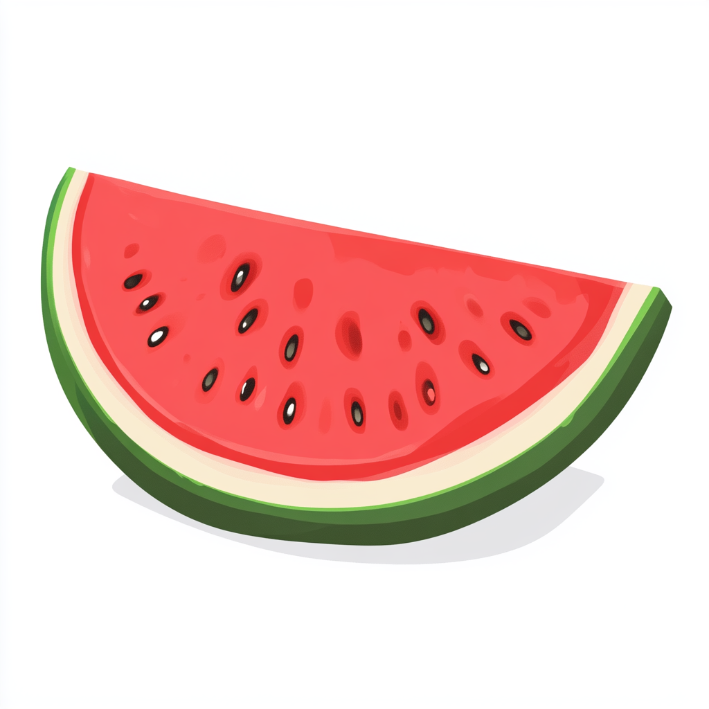 Cartoon Watermelon Slice with Natural Colors on White Background