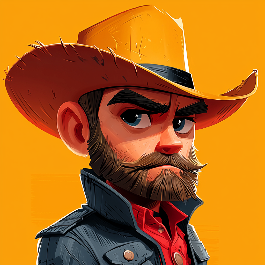 Cartoon cowboy with bright colors and thick lines